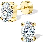 GEMQUEEN Moissanite Earrings Studs Flat Back Earrings Hypoallergenic - 14K Gold Plated Sterling Silver Earring for Women Men Small Dainty Cartilage Helix Piercing Jewelry D Color VVS1