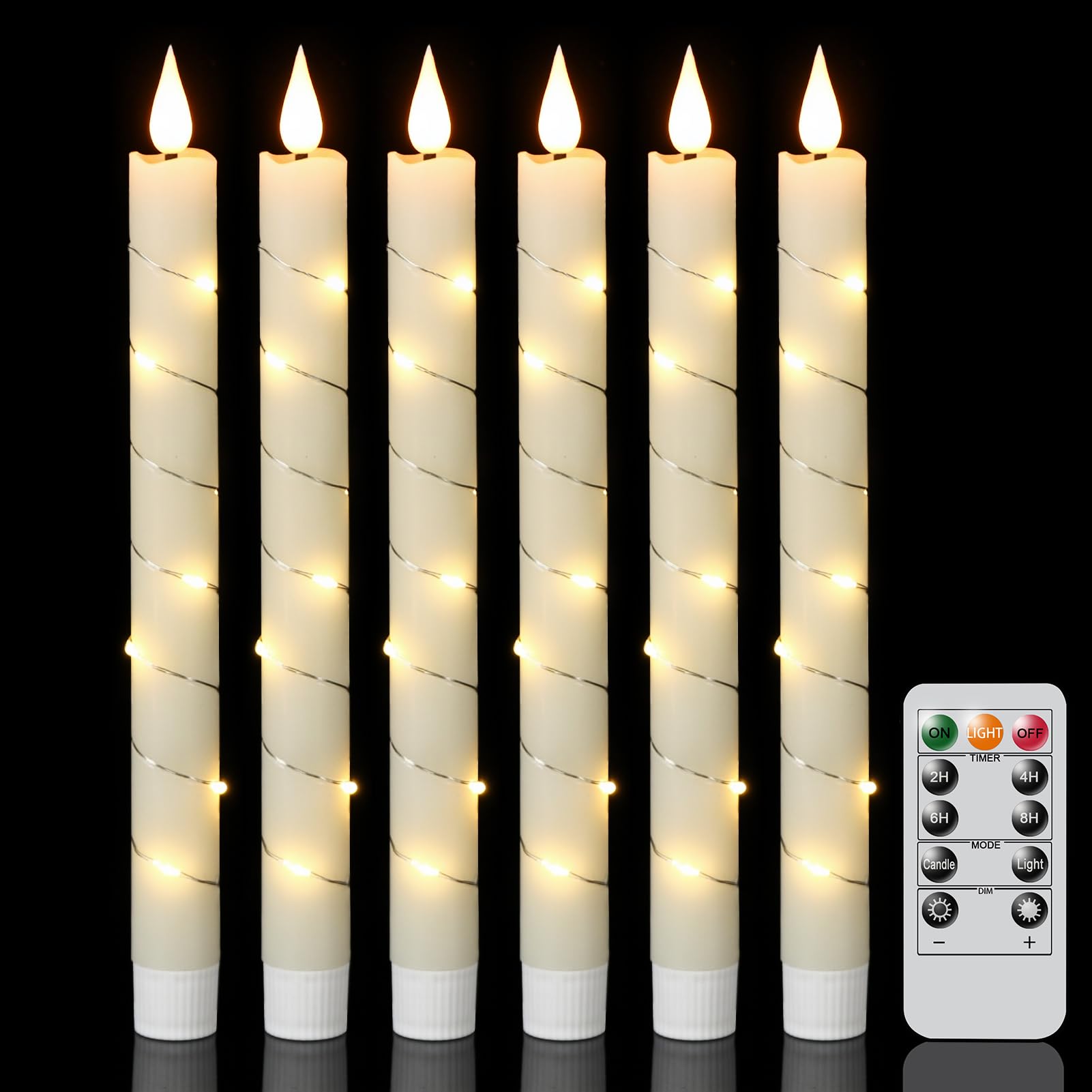 Photo 1 of ***MISSING 3 CANDLES***
GenSwin Flameless Taper Candles with Remote and String Lights, Ivory Real Wax Taper Candles Battery Operated, LED Flameless Battery Candlesticks for Home Holiday Decor(Set of 6)
