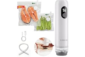 UPRUBE Compact Vacuum Sealer for Food (Vacuum Sealer Machine + 30 Reusable Vacuum Bags), Powerful Handheld Food Vacuum Sealer