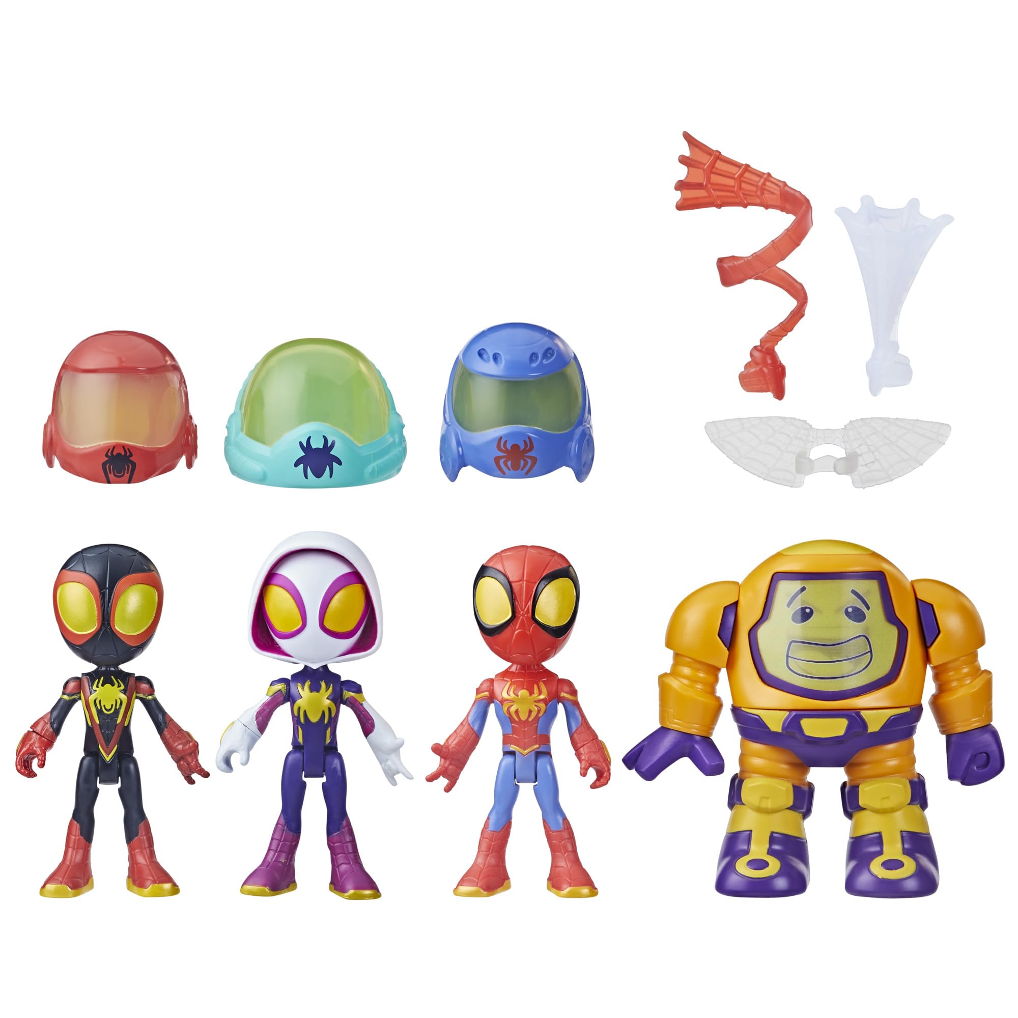 Spidey and his Amazing Friends Marvel Web-Spinners Gear Up for Adventure 4-Pack, 4-Inch Action Figures with 6 Accessories, Super Hero Toys for Kids 3+ (Amazon Exclusive)