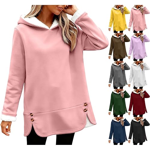 Fleece Hoodies for Women UK Teddy Fleece Lined Hoodie Soft Warm Hooded Pullover Oversized Hoodies Comfortable Hoody Sweatshirt Thick Thermal Jumper Sweater Outwear Jacket Ladies Winter Tops