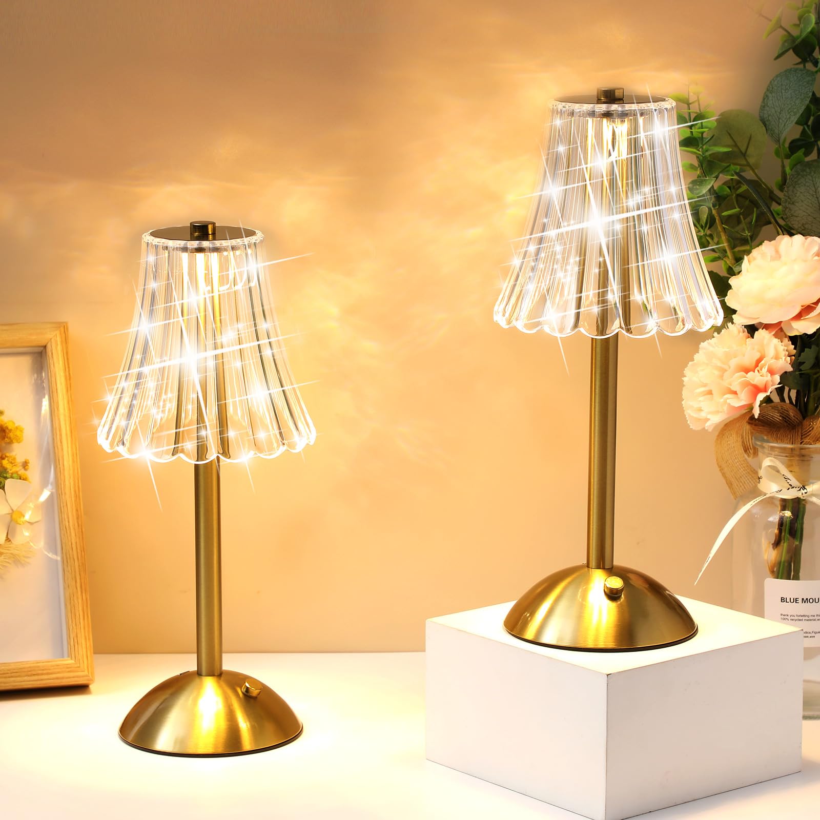 Photo 1 of Liliful 2 Pcs LED Portable Cordless Table Lamp Touch Battery Operated Rechargeable Gold Desk Lamp 3 Color Dimmable for Bedroom Living Room Dining (Gold,Rose Style)