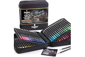 Castle Art Supplies 120 Colored Pencils Zipper-Case Set | Quality Soft Core Colored Leads for Adult Artists, Professionals and Colorists | In Neat, Strong Carry-Anywhere Zipper Case