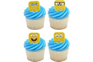 DecoPac SpongeBob SquarePants™ Mood Faces Rings, SpongeBob Cupcake Decorations Featuring SpongeBob SquarePants, Yellow - 24 Pack