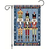 Saoplasa Nutcracker Christmas Garden Flag Holiday Soldiers Yard Banner 12x18 Inch Double Sided Outdoor Winter Snowflake Seasonal Patriotic Red Blue Green Festive Decoration Decor