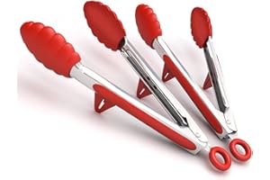 Stainless Steel Tongs with Silicone Tips and Built-in Stand Includes-9” inch and 12" inch Salad Tongs - Used with Cookware Se
