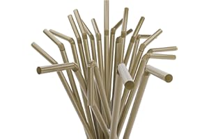 RUPERT AND JEOFFREY'S TRADING CO. Flexible Plastic Drinking Straws - 7.75" x 0.23" (250, Gold)