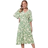 Allegra K Floral Midi Dress for Women's Summer Flutter Sleeve V Neck Flowy Vacation Dresses