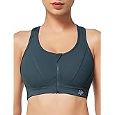 Yvette Zip Front Sports Bra - High Impact Sports Bras for Women Plus Size Workout Fitness Running