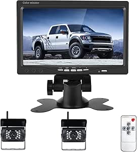 Camecho DC 12V 24V Vehicle Backup Camera System 2 x Rear View Camera Support Night Vision Waterpoof &amp; 7" Monitor with Dual 34ft AV Cables Hardwire for Bus Truck Van Trailer RV Campers