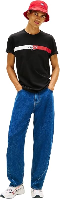 TJM Reg Signature Stripe T Ext DM0DM22539 S/S T-Shirt, Noir (Noir), S