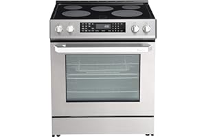 RANGAIRE RRE303GS 30" Electric Range, 5 Burners, 5.0 cu. Ft. Capacity, Freestanding Slide-in AirFry, True Convection Oven, Self Cleaning, Easy Reach Racks, Glass Touch, Stainless Steel