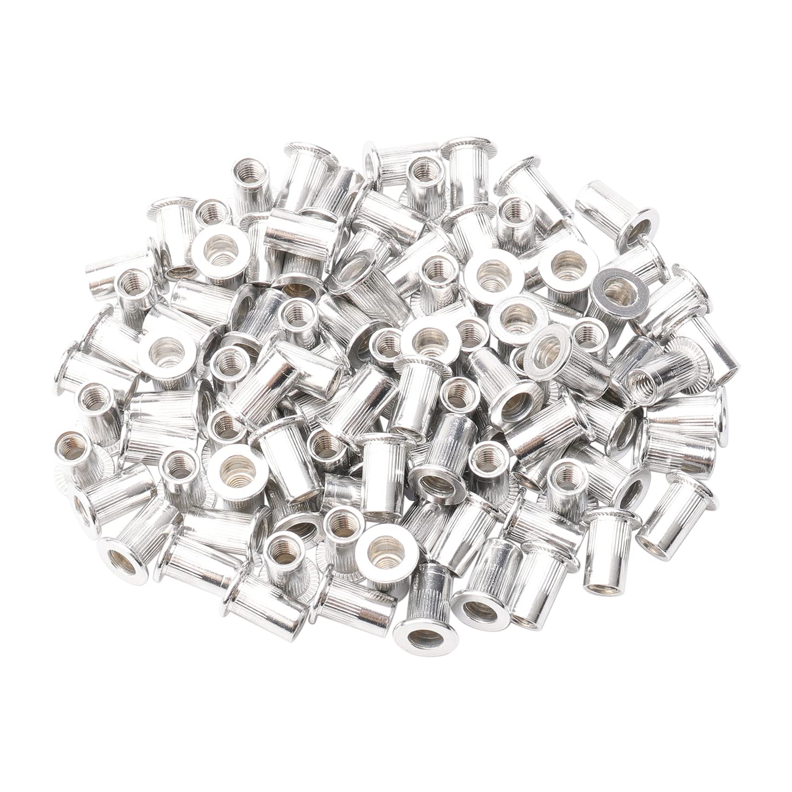 Rowiz 100 PCS M4 4mm Flat Head Aluminum Rivet Nut Blind Insert Nut Knurled Steel Head Nutserts Assortment with Internal Threads, Silver