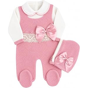 Knit Newborn Girl Old Pink Cotton Cloth Set, cotton Coming Home Infant Knit Outfit 3 pieces