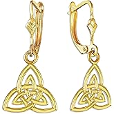 14K or 10K Yellow Gold Trinity Celtic Knot Leverback Dangle Earrings - Choice of Metal