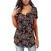 Roshop Thanksgiving Tunic Women's Button Up Henley V-neck Loose Fit Plus Holiday Fall Turkey Blouse Tops