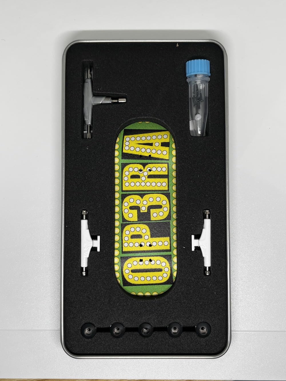 Op3ra Pro Fingerboard Complete 34 * 96mm Maples Wood Deck,UV Printing Graphic-Solid Single Axles Pro Trucks & 5 Urethane Bearing Wheels,-Replace Bushings-Blocks(Green) Edition