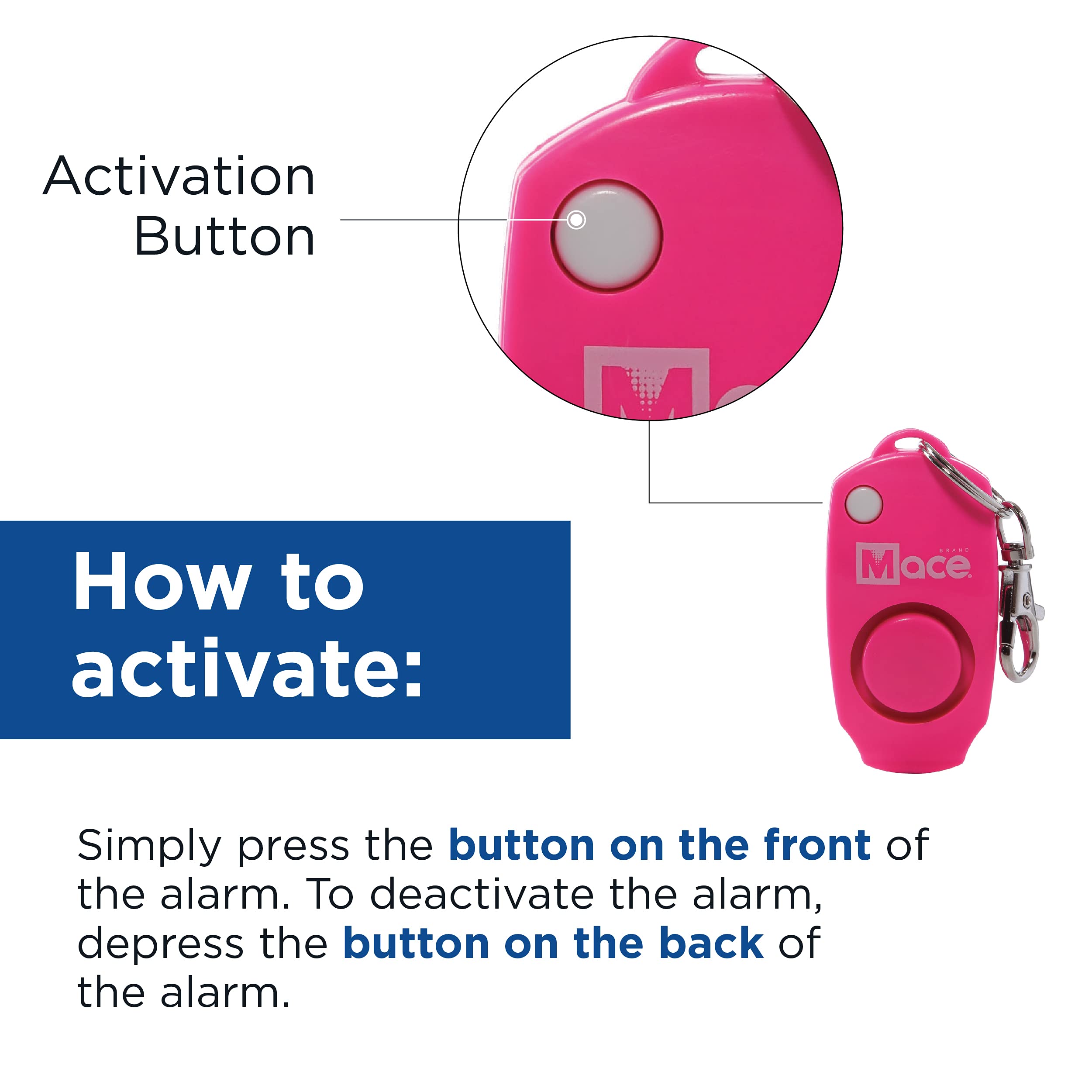 Mace Personal Safety Alarm - Loud 130db Siren, Built in Emergency Whistle, Easy On/Off Push Button Activation, Batteries Included, Personal Alarm for Women & Men - Neon Pink