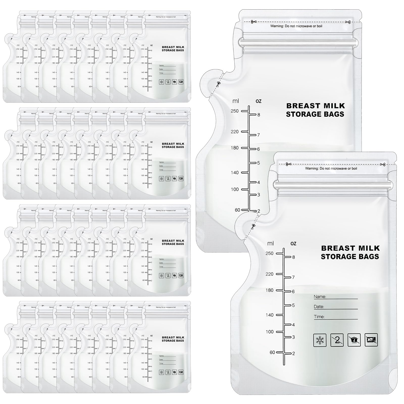 150 Pcs Breast Milk Storage Bags, 250ml Disposable Milk Storage Bags with Pour Spout No-Leak Milk Freezer Storage Pouches for Breastfeeding