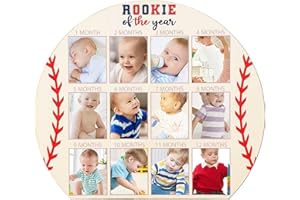 YLOLUL My First Photo Board Baseball Baby's First Photo Frame, Rookie of The Year Birthday, 12 Monthly Milestones Decor