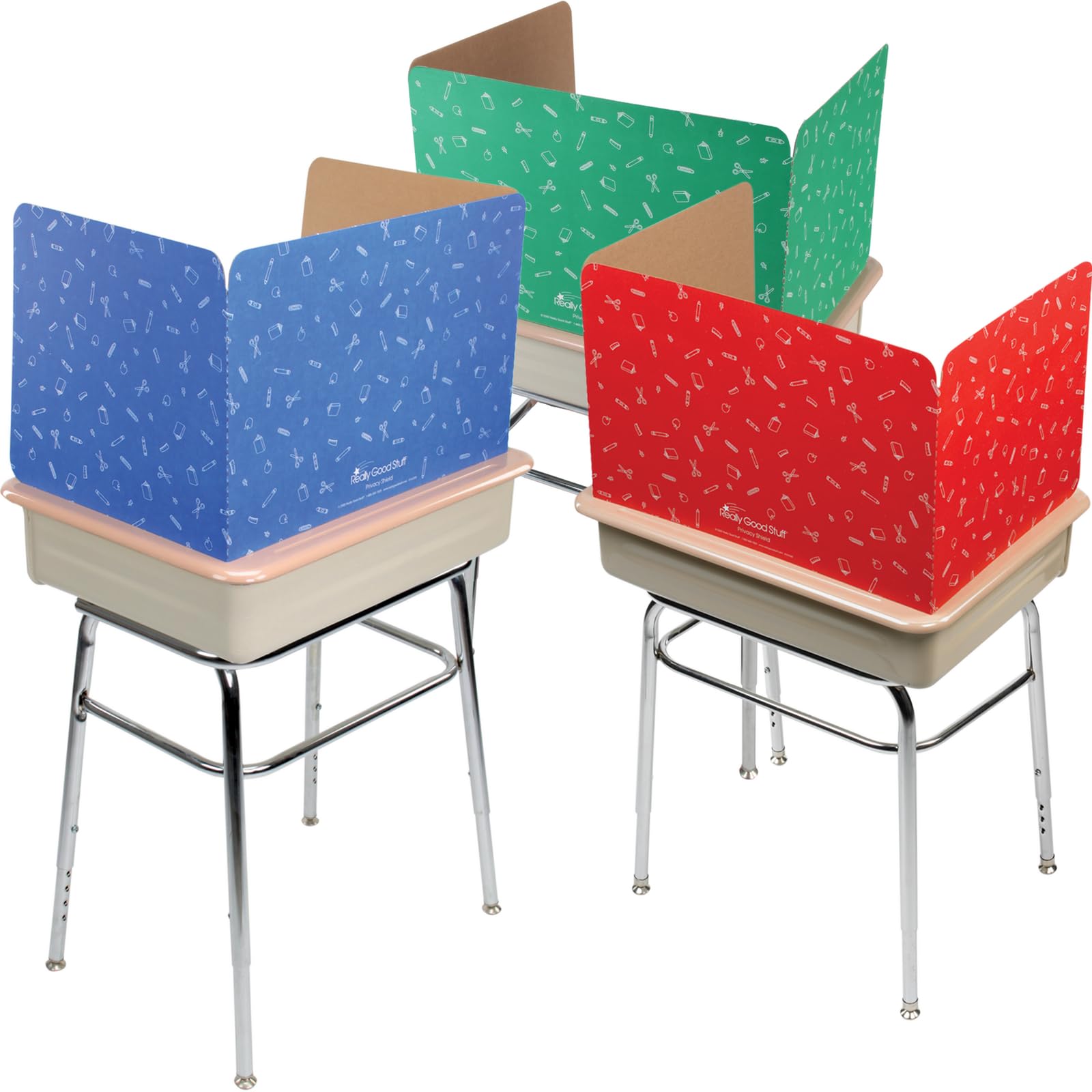 Really Good Stuff Standard Privacy Shield, 3 Colors, Set of 12, Matte Finish in Red, Green & Blue - Desk Dividers Image