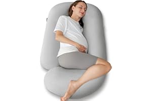 Aliphon Pregnancy Pillows, U-Shape Maternity Pillow with Cotton Removable Cover, 57 Inch Pregnancy Pillows for Sleeping, Support for Back,Hip, Belly, Legs, Hatha Grey