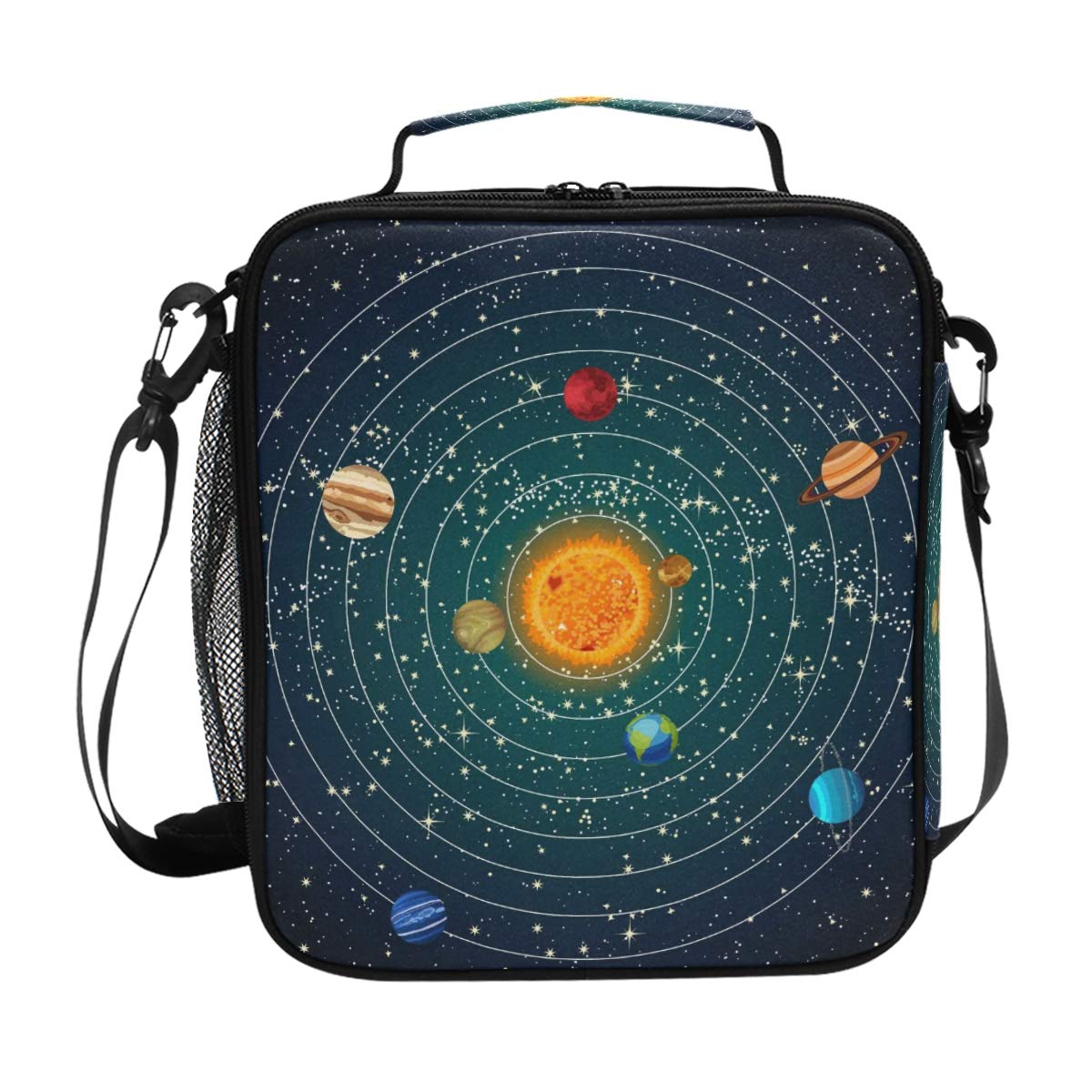 FFY Go Glaxy Lunch Bags Dark Green Planet Large Insulated Lunch Box Tote Bag Cold Thermal Freezable Shoulder Strap for Kids Teen Boys Girls School Work