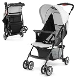 HONEY JOY Lightweight Stroller, Compact Travel Stroller for Airplane, Toddler Fold Pushchair w/Adjustable Canopy & Backrest, Storage Basket, Umbrella Stroller for Infants (Gray)