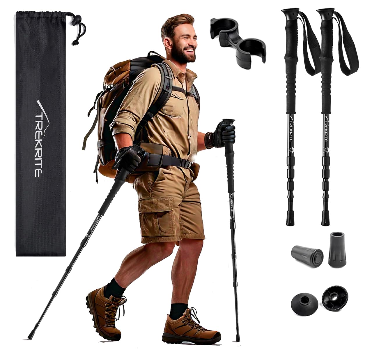 Trekrite Compact Traveller’s Walking/Hiking/Trekking Poles/Sticks - 4-Section Unisex (2pc / set/pair) - UK Based Company