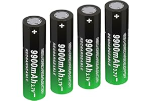 CWUU 3.7V 18650 Rechargeable Battery 9900mAh 3.7 Volt for Headlamp, Flashlight 240403(Flat Top, 4 Pack)