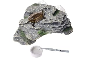 PINVNBY Basking Platform for Turtles Tortoise Dock Resin Resting Rock Reptile Habitat Climbing Ornament Floating Ledge Aquarium Decoration with 2 Pcs Suction Cups for Frogs, Newts,Lizard(3 Pcs)