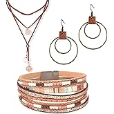 ULODJFN 3Pcs Western Jewelry for Women Cowgirl Jewelry Set, Bohemian Jewelry with Leather Wrap Bracelets, Layered Western Necklace, Brown Dangle Boho Earrings for Country Outfit