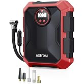 AstroAI Tire Inflator Portable Air Compressor 12V DC Integrated Storage | 9.8Ft Cord Digital Gauge Auto ShutOff LED Light Fast Inflation Air Pump for Car Tires Bike Ball Motorcycle Inflatables Red