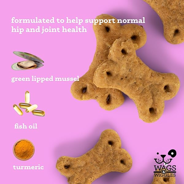 WAGS & WIGGLES SUPER HIPS FUNCTIONAL TREATS FOR DOGS, CHICKEN FLAVOR, 5.5 RESEALABLE BAG | HIP & JOINT SUPPORT DOG TREATS WITH GREEN LIPPED MUSSEL, FISH OIL, AND TURMERIC