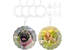 MRHEPHAESTUS 6 Pack Sublimation Wind Spinner Blanks, 10 Inch 3D Aluminum Metal Wind Spinners with 6 Small Hanging Wind Spinner Sublimation Products for Indoor Outdoor Yard Garden Window Decoration Gifts (Round)