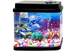 TOYCOL Mini Aquarium, 1 Gallon Small Fish Tank, 6-Color Adjustable LED Fish Bowl, 3-in-1 Dual-Mode Water Pump with Circulation, Oxygenation and Filtration,Ideal Gift and Decoration Choices