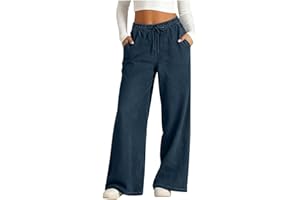 Wide Leg Jeans Women High Waisted Drawstring Denim Pants Trendy Pull On Baggy Trousers with Pocket Loose Casual Pants