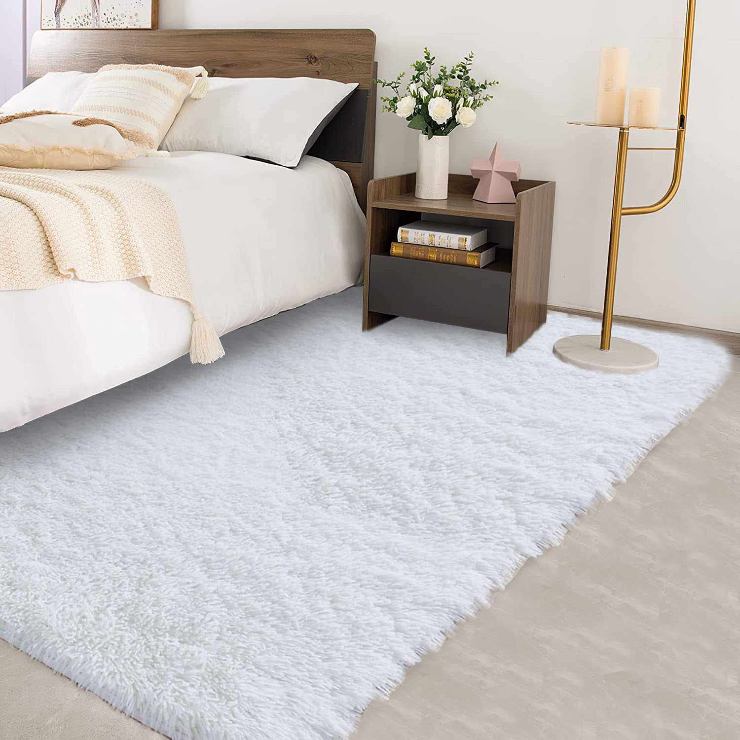 Tinyboy-hbq Area Rugs Large Living Room Carpet Shaggy Modern Plush Indoor Rug Soft and Fluffy Bedroom Rugs Anti Slip Floor Mat Children's Play Mats Suitable for Home Decor(White, 185 * 185cm)