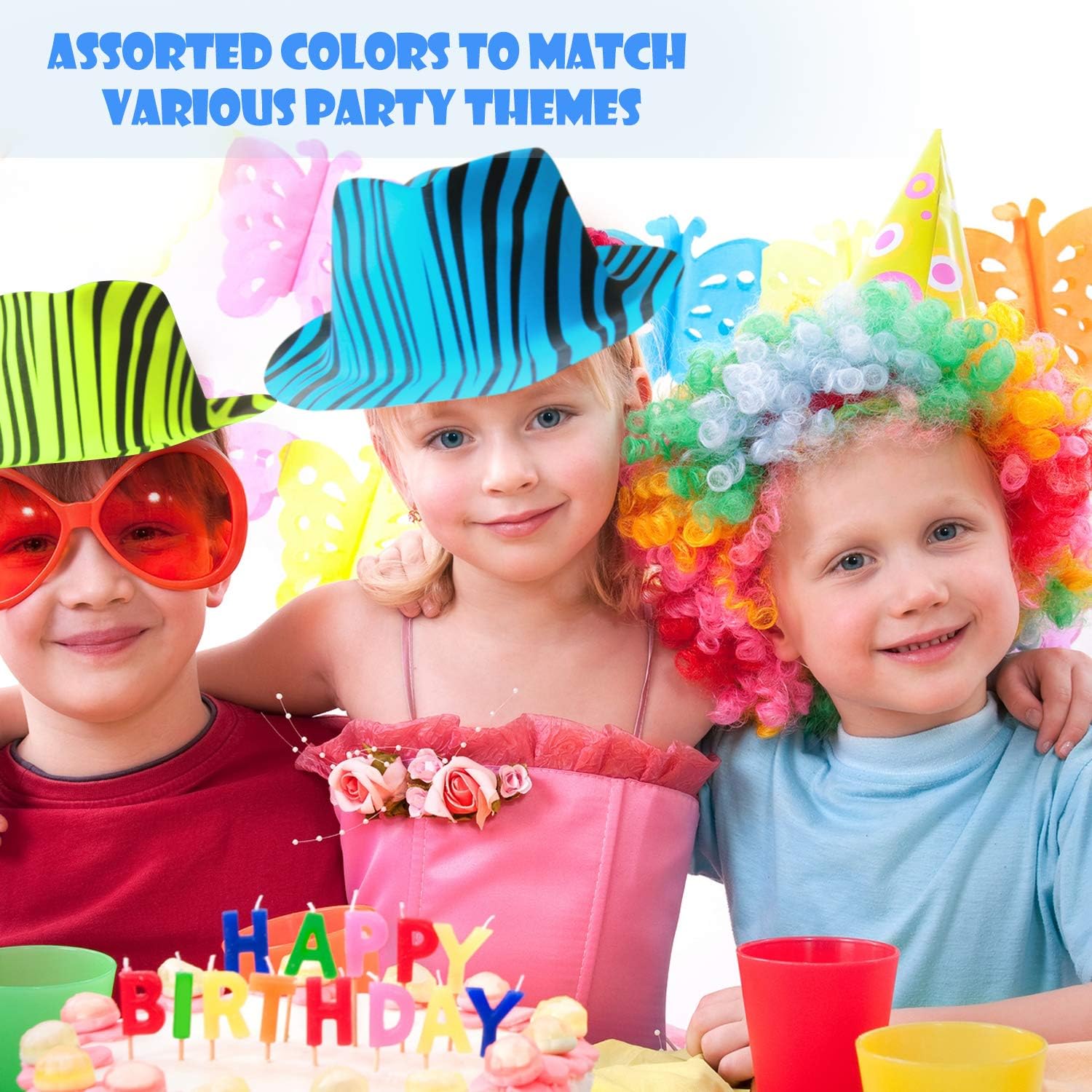 Novelty Place Neon Animal Print Plastic Party Hats, Fedora with Gangster Mafia Style, UV Blacklight Glow Party Stars Rave Hats for Kids and Teens in Birthday, Concerts, Music Party(Pack of 12): Toys & Games