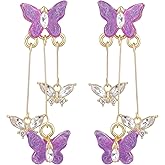 1 Pair Purple Butterfly Earrings with Long Tassel, Elegant Purple Earrings for Women, Butterfly Dangle Earring for Women Gifts