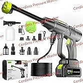 YKYI Cordless Pressure Washer Battery Powered, 30 Speed Level, 1200 PSI Portable Power Washer with 6-in-1 Nozzle, 24FT High-Elastic Hose, Handheld Pressure Washer for Car Cleaning (Light Grey&Green)