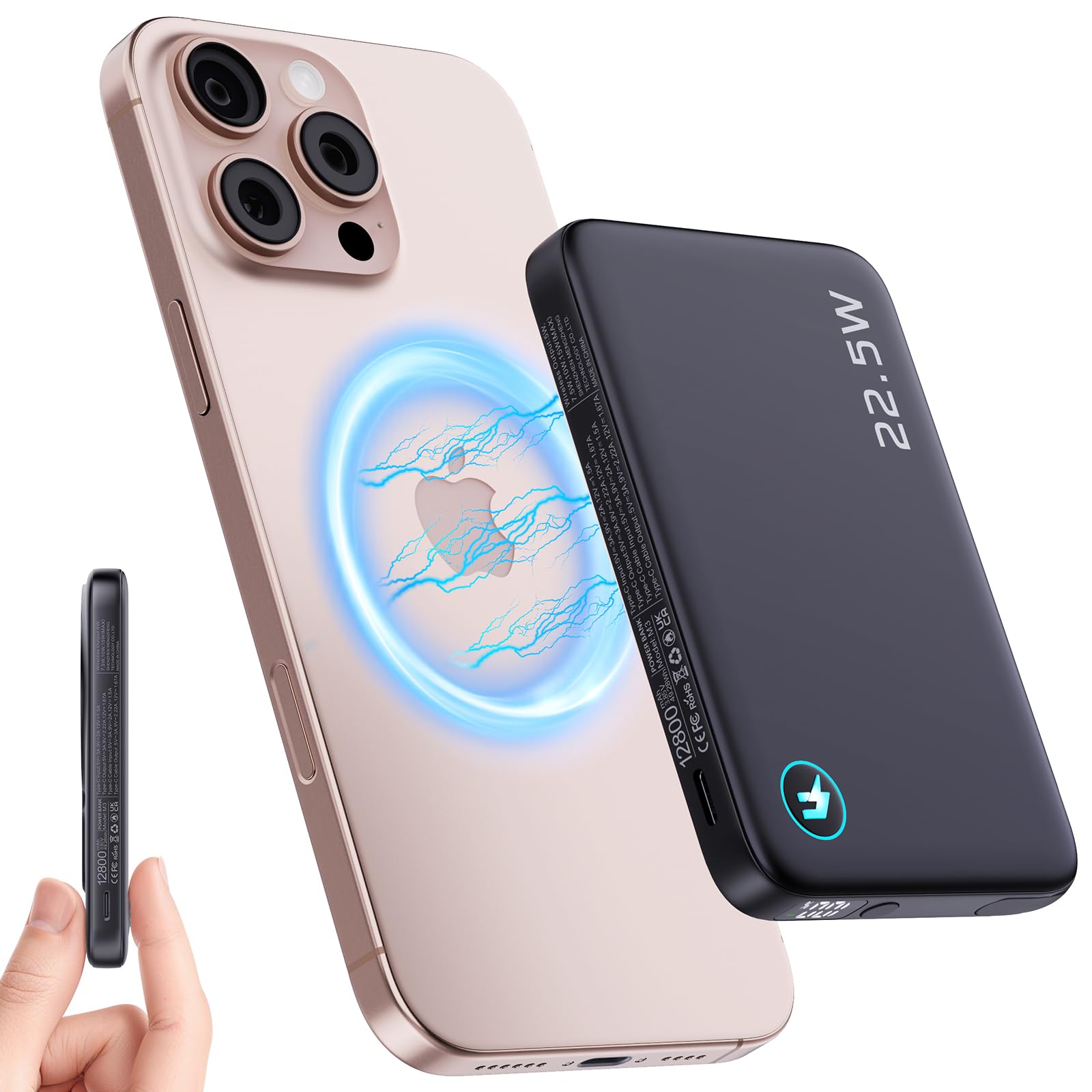 2026 Updated M3 Ultra Slim 0.4'' Wireless Power Bank, 10000mAh Magnetic Portable Charger with Built in Cable and Strap, LED Battery Pack Travel Essentials for iPhone 17/16/15/14/13/12/Pro Max Andriod