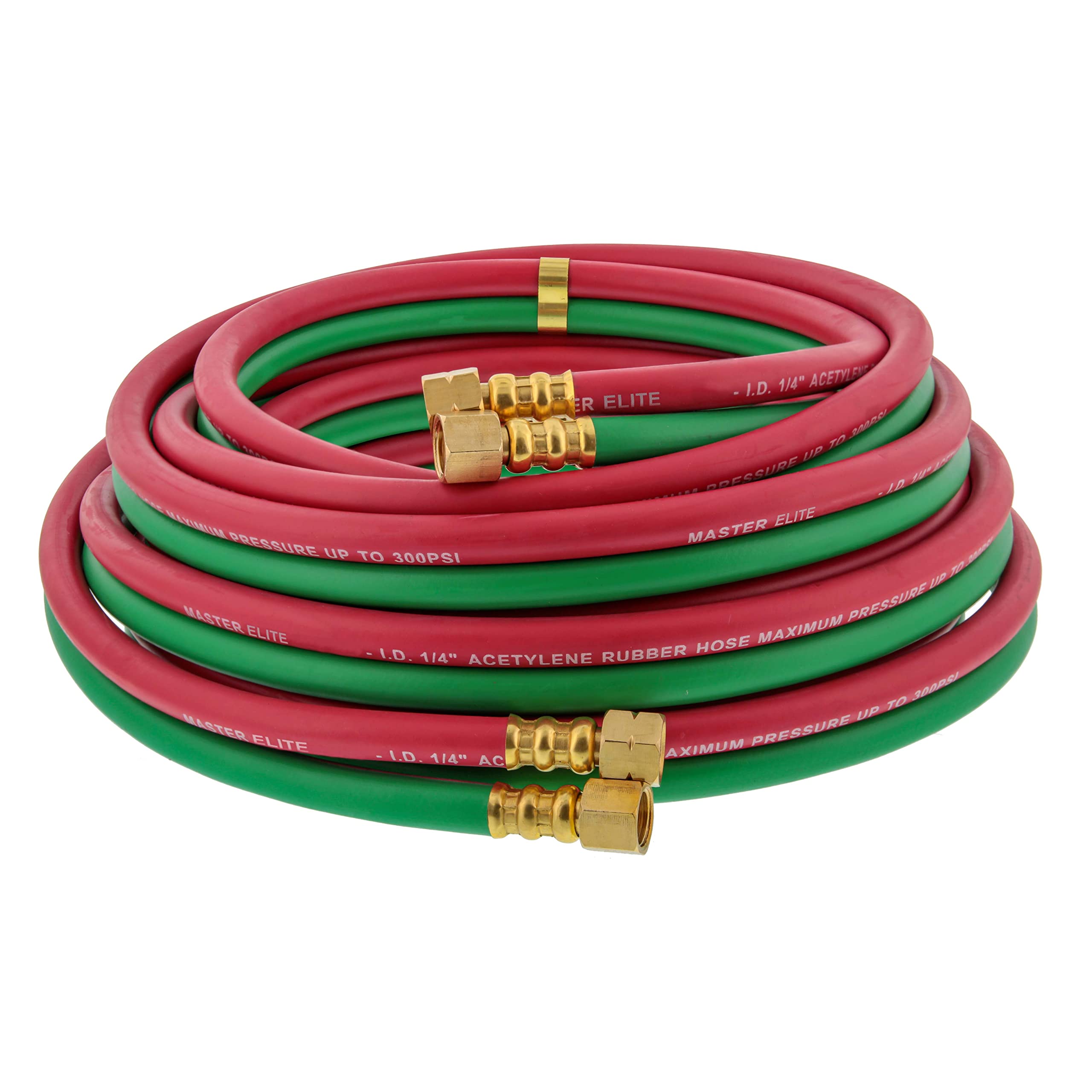 Master Elite 25 Foot Oxygen Acetylene Hose Twin Welding Hose Set, 1/4 Inch B Fittings, 9/16-18