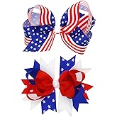 American Flag Hair Bow Clips For Girls,2 Pack Patriotic Independence Day Alligator Hair Pins Flower Hair Accessories for fourth of july