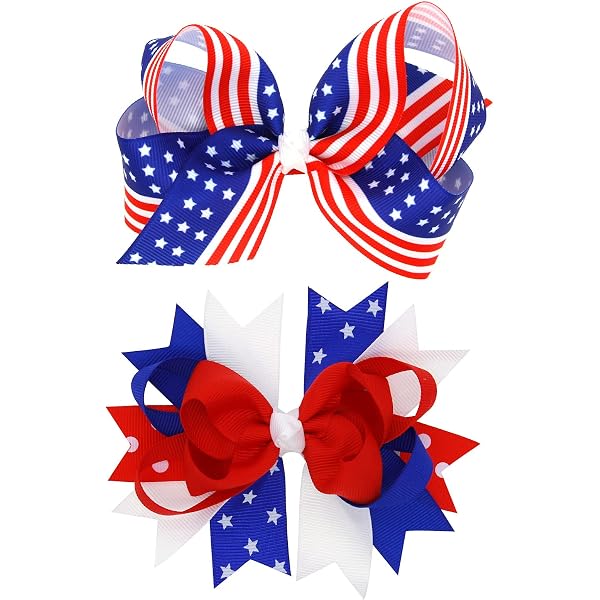 4. Juli Haarschleifen-Clips – 4 Stück, Patriotische USA-Flagge Designs, Für Kinder & Mädchen