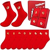 LIUBUJINGYING 8 Pairs Chinese New Year Red Sock Embroidery Sock Embroidered Fu and Horse 2026 Chinese Zodiac Socks Celebrating Year of Horse NYE Gifts for Men and Women