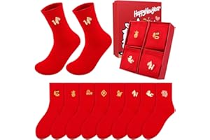 8 Pairs Chinese New Year Red Sock Year of Horse Zodiac Sock Chinese Lucky Socks Embroidered Fu and Horse Year of the Hor-se C