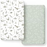 GRSSDER Stretch Ultra Soft Jersey Knit Fitted Crib Sheets Set 2 Pack，Fit All Standard Crib Mattress Pads Safe and Snug, Crib Fitted Sheet for Baby, Dinosaur