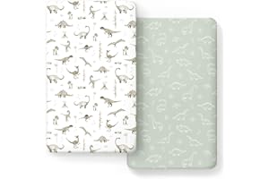 GRSSDER Stretch Ultra Soft Jersey Knit Fitted Crib Sheets Set 2 Pack，Fit All Standard Crib Mattress Pads Safe and Snug, Crib Fitted Sheet for Baby, Dinosaur