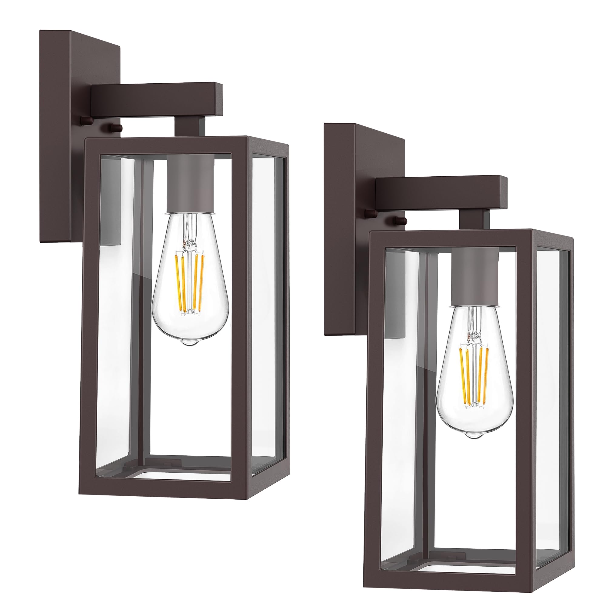 MAXvolador Outdoor Wall Sconce, Exterior Waterproof Wall Lantern Light Fixture, Dark Chocolate Porch Light Glass, Anti-Rust E26 Patio Lighting, 2 Pack Image